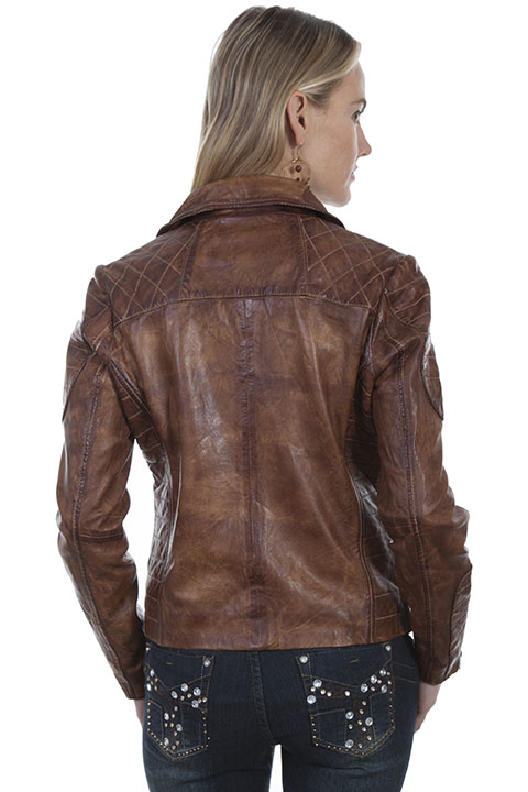 (image for) Ladies Quilted Stitched Leather Riding Jacket